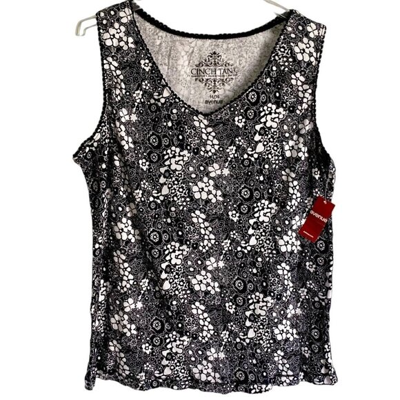 Avenue Black White Cinch Tank Sleeveless Cotton Ribbed Top Size 14/16 NEW NWT - Picture 1 of 8